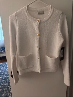 White Textured Knit Cardigan Blazer size Small